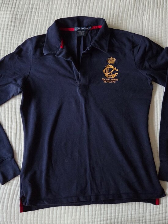 Ralph Lauren Tops - Ralph Lauren Navy Long Sleeve Polo Size L Cotton w/ gold crest